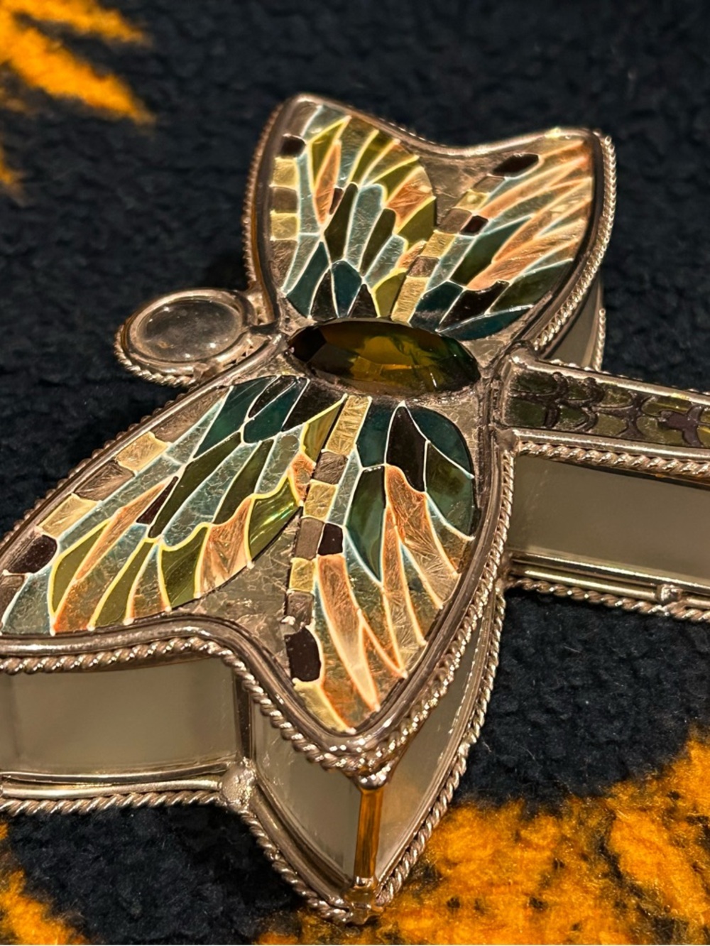 Hand Painted Mosaic Dragonfly Trinket Box Forest Fairy Glam Jewelry Organizer